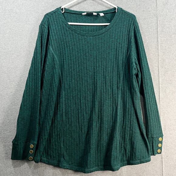 Susan Graver Petite Heather Sweater Rib Knit Crew Neck Tunic Gem Green Petite 1X - Picture 1 of 10